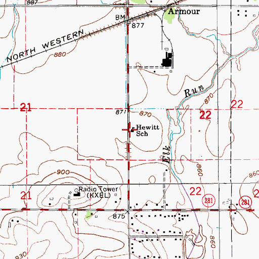 Topographic Map of Hewitt School, IA