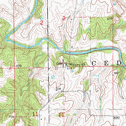 Topographic Map of Hickory Cemetery, IA
