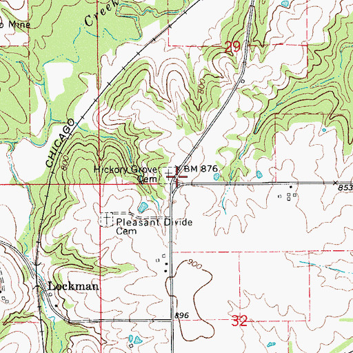 Topographic Map of Hickory Grove Cemetery, IA