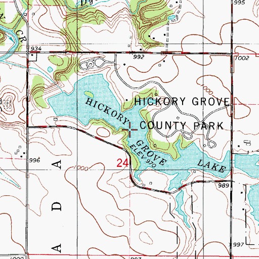 Topographic Map of Hickory Grove Lake, IA