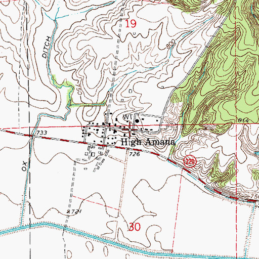 Topographic Map of High Amana, IA