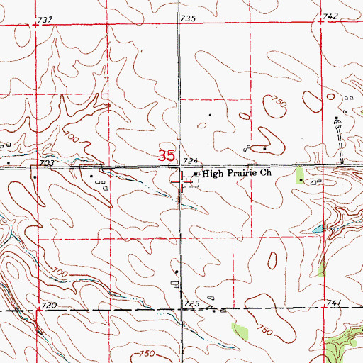 Topographic Map of High Prairie Church, IA