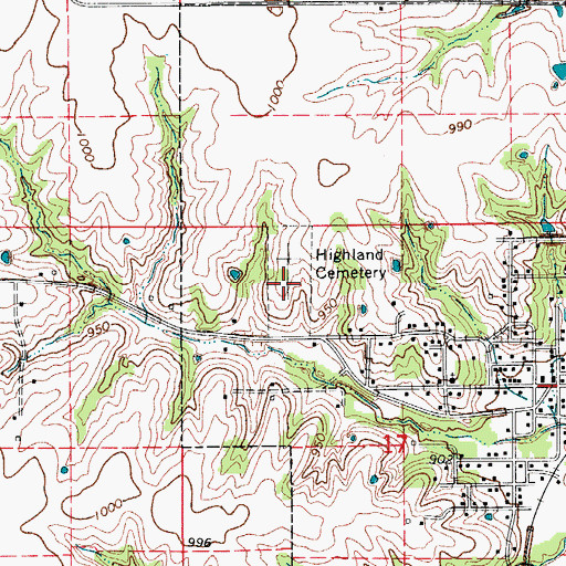 Topographic Map of Highland Cemetery, IA