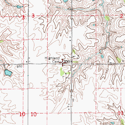 Topographic Map of Highland Cemetery, IA