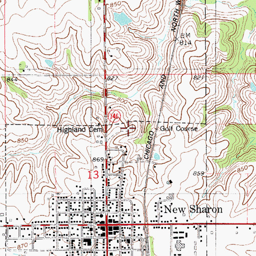 Topographic Map of Highland Cemetery, IA