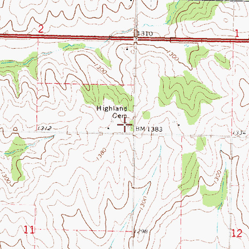 Topographic Map of Highland Cemetery, IA