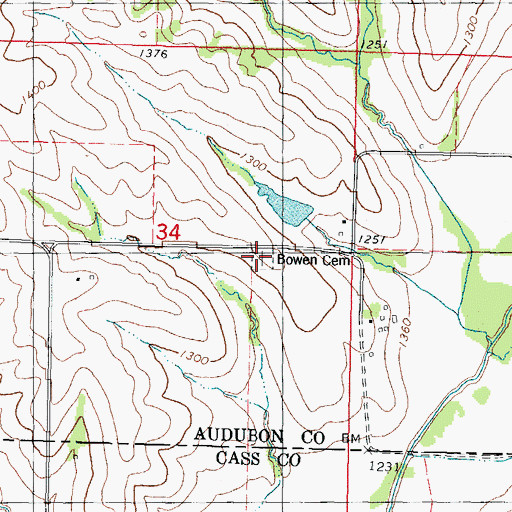Topographic Map of Bowen Cemetery, IA