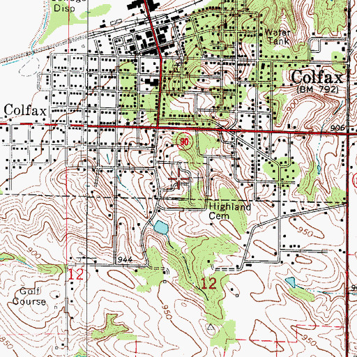 Topographic Map of Highland Cemetery, IA