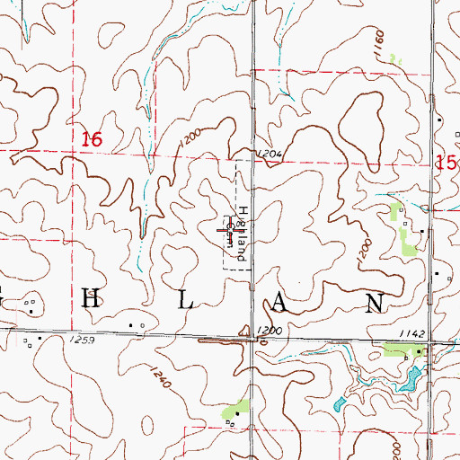 Topographic Map of Highland Cemetery, IA