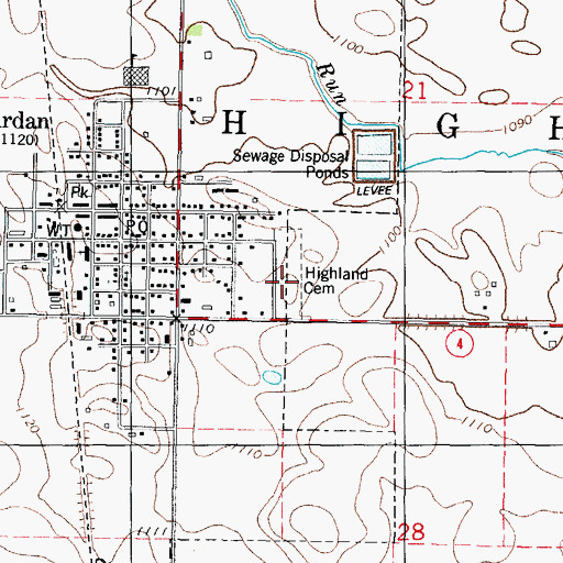 Topographic Map of Highland Cemetery, IA
