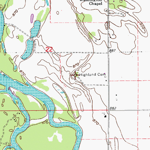 Topographic Map of Highland Cemetery, IA
