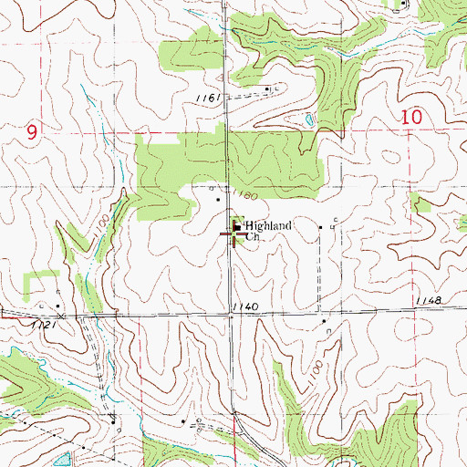 Topographic Map of Highland Cemetery, IA