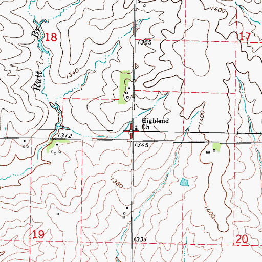 Topographic Map of Highland Church, IA