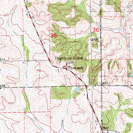 Topographic Map of Highland Grove Cemetery, IA