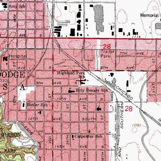 Topographic Map of Highland Park School, IA