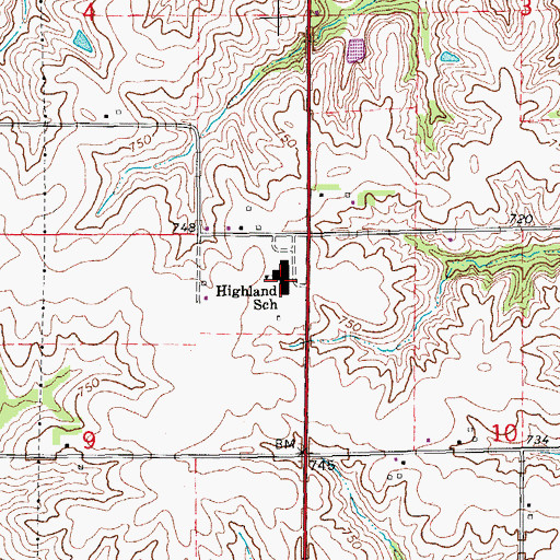 Topographic Map of Highland High School, IA