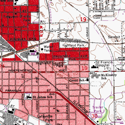 Topographic Map of Highland Square Park, IA