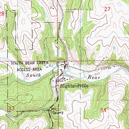 Topographic Map of Highlandville, IA