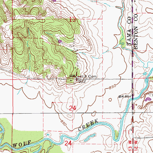 Topographic Map of Hill Cemetery, IA