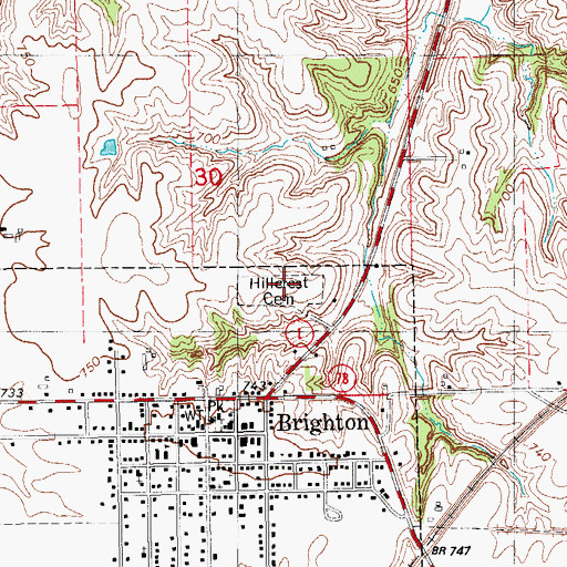 Topographic Map of Hillcrest Cemetery, IA