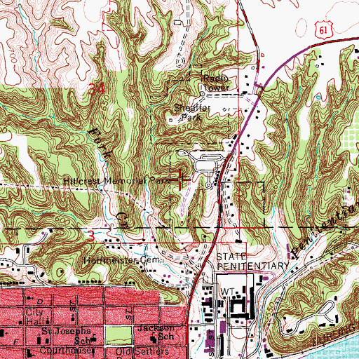 Topographic Map of Hillcrest Memorial Park, IA