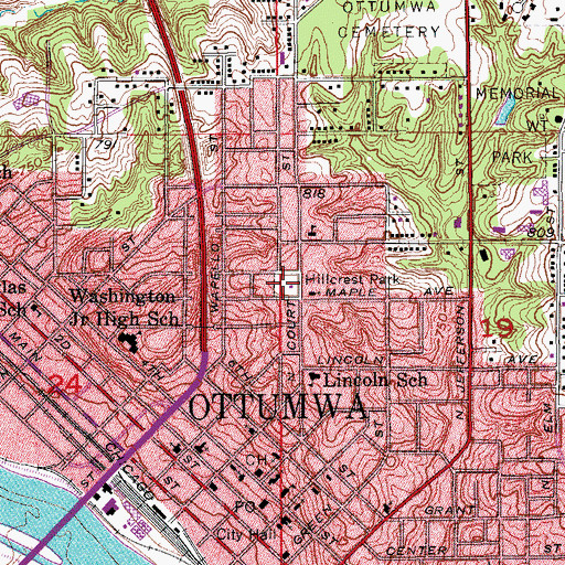 Topographic Map of Hillcrest Park, IA