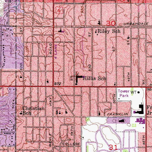 Topographic Map of Hillis Elementary School, IA