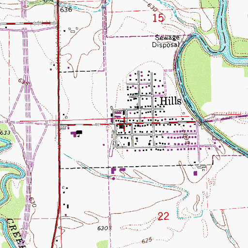 Topographic Map of Hills, IA