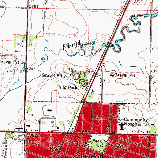 Topographic Map of Hills Park, IA