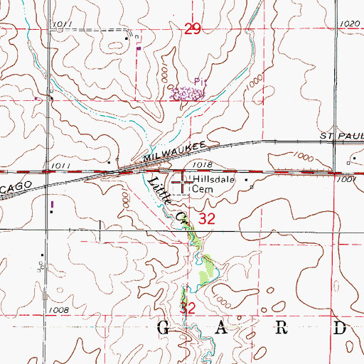 Topographic Map of Hillsdale Cemetery, IA
