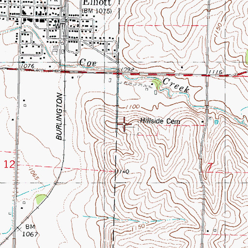 Topographic Map of Hillside Cemetery, IA