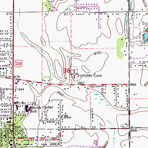 Topographic Map of Hillside Cemetery, IA