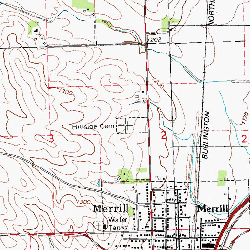 Topographic Map of Hillside Cemetery, IA