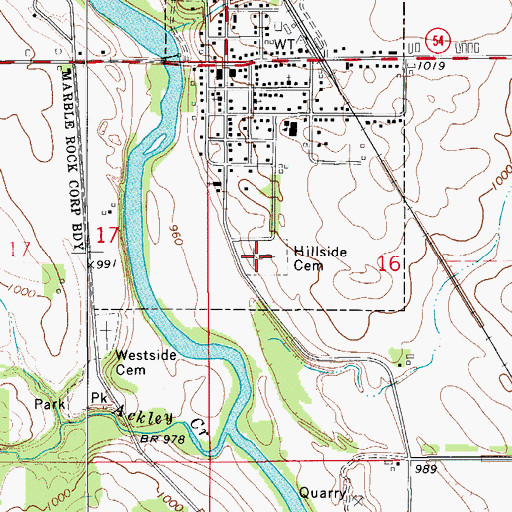 Topographic Map of Hillside Cemetery, IA