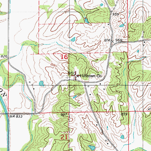 Topographic Map of Hilltown Church, IA