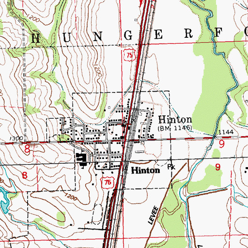 Topographic Map of Hinton, IA
