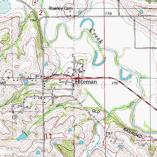 Topographic Map of Hiteman, IA