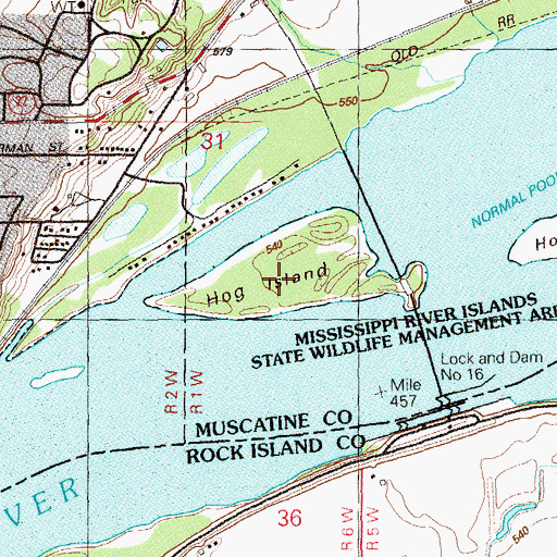 Topographic Map of Hog Island, IA
