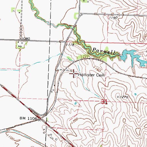 Topographic Map of Hollister Cemetery, IA