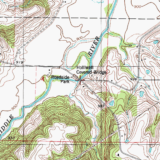 Topographic Map of Holliwell Covered Bridge, IA