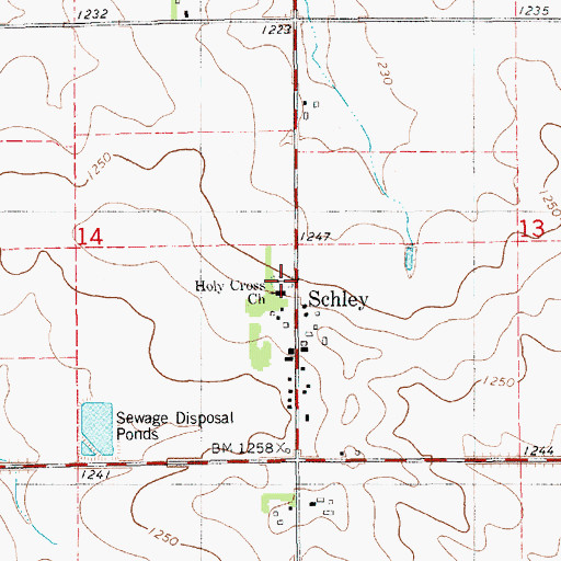 Topographic Map of Holy Cross Cemetery, IA