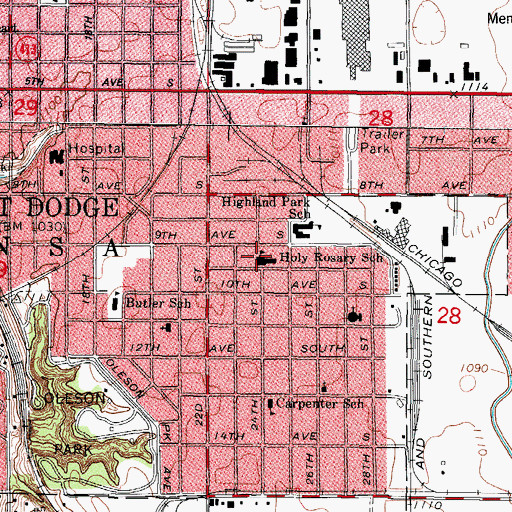 Topographic Map of Holy Rosary School, IA