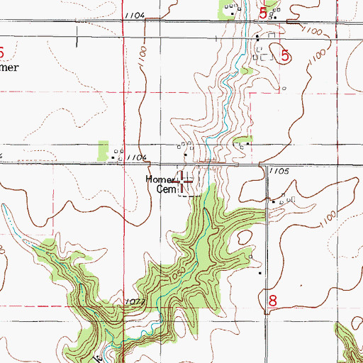 Topographic Map of Homer Cemetery, IA