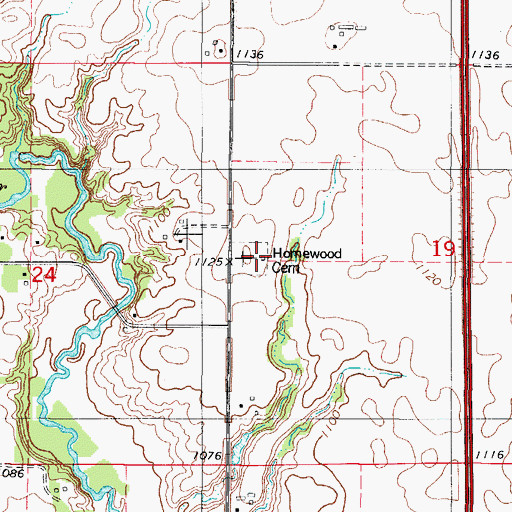 Topographic Map of Homewood Cemetery, IA
