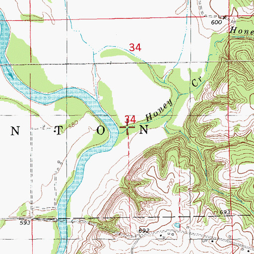 Topographic Map of Honey Creek, IA