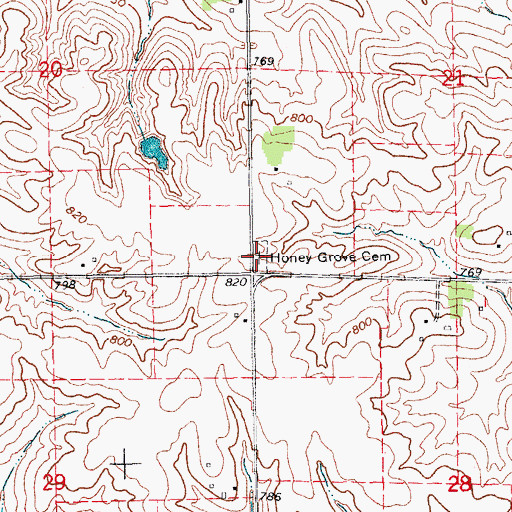Topographic Map of Honey Grove Cemetery, IA
