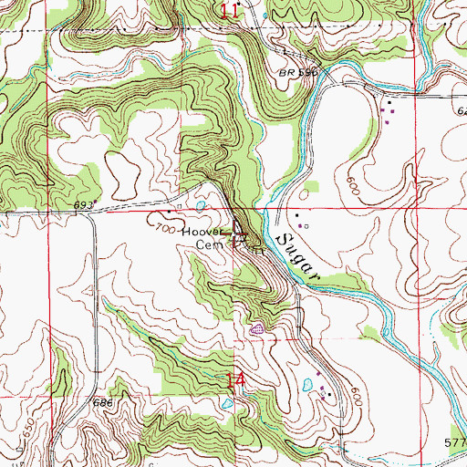 Topographic Map of Hoover Cemetery, IA