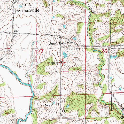 Topographic Map of Hope Church, IA