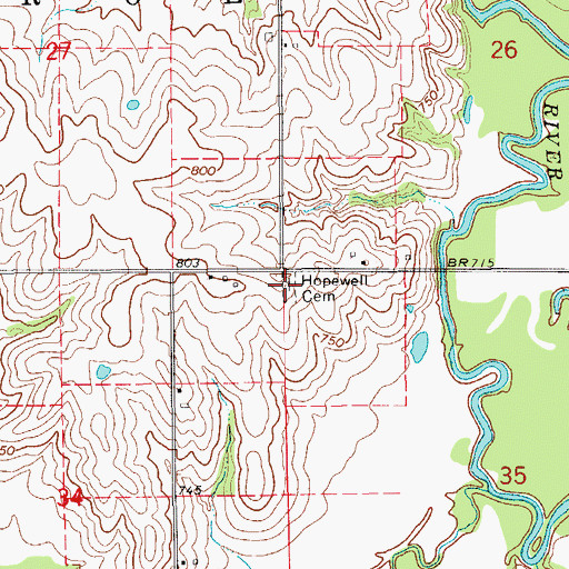 Topographic Map of Hopewell Cemetery, IA