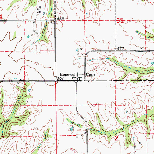 Topographic Map of Hopewell Church, IA